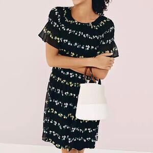 Ann Taylor Black Floral Smocked Shift Dress SZ S